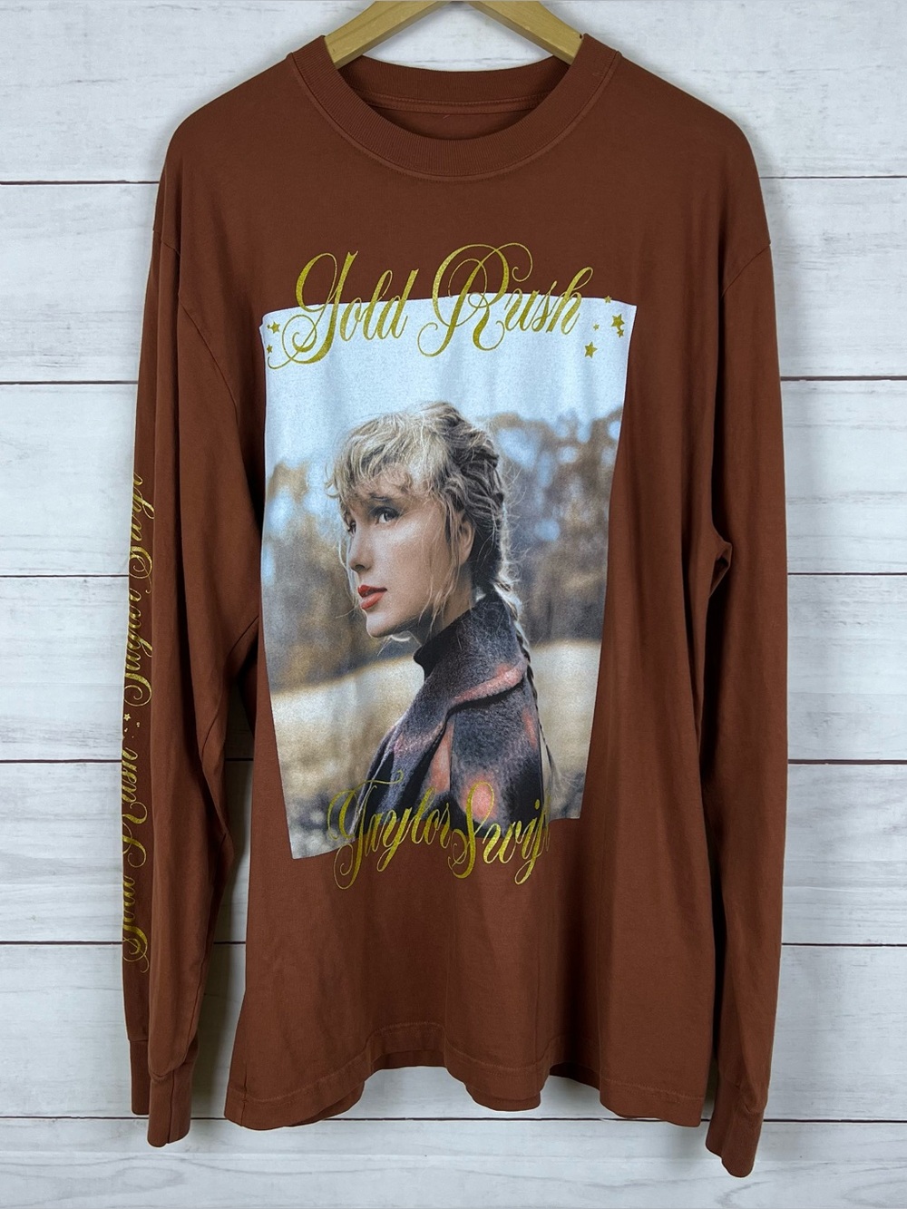 Taylor Swift Shirt Mens XL Orange Gold Rush Evermore Long Sleeve Folklore Tee